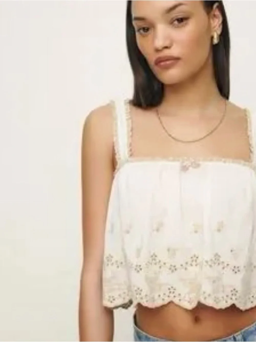 Reformation Broderie Anglaise Cream Eyelet Square-Neck Crop Top Size Small - Picture 1 of 9